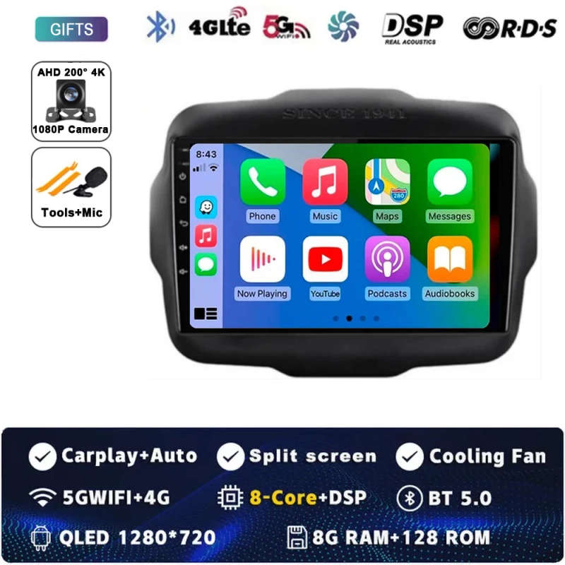 Android 14 Multimedia Player For Jeep Renegade 2016-2020 Carplay Android Auto Car Radio Stereo 4G...