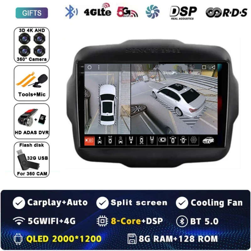 Android 14 Multimedia Player For Jeep Renegade 2016-2020 Carplay Android Auto Car Radio Stereo 4G...