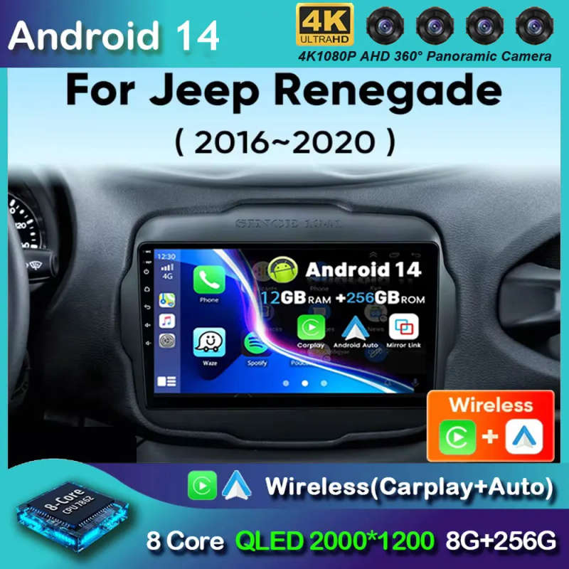 Android 14 Multimedia Player For Jeep Renegade 2016-2020 Carplay Android Auto Car Radio Stereo 4G...