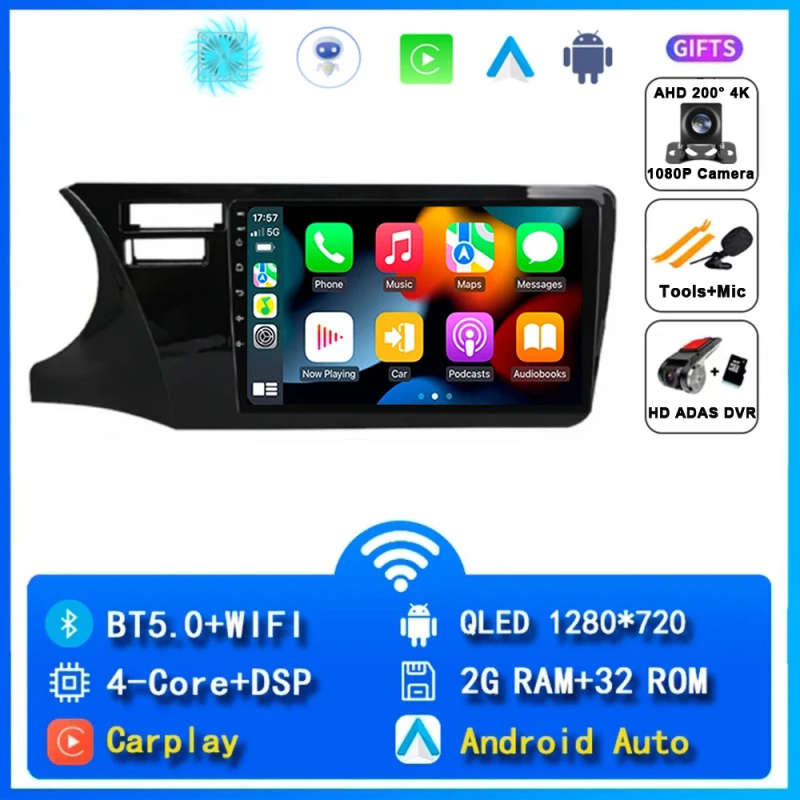 Android 14 wireless Carplay Auto Car Radio For Honda City LHD 2014 - 2017 Navigation GPS Multimed...