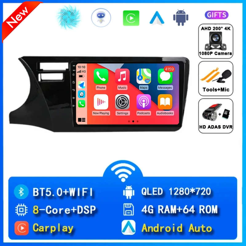 Android 14 wireless Carplay Auto Car Radio For Honda City LHD 2014 - 2017 Navigation GPS Multimed...