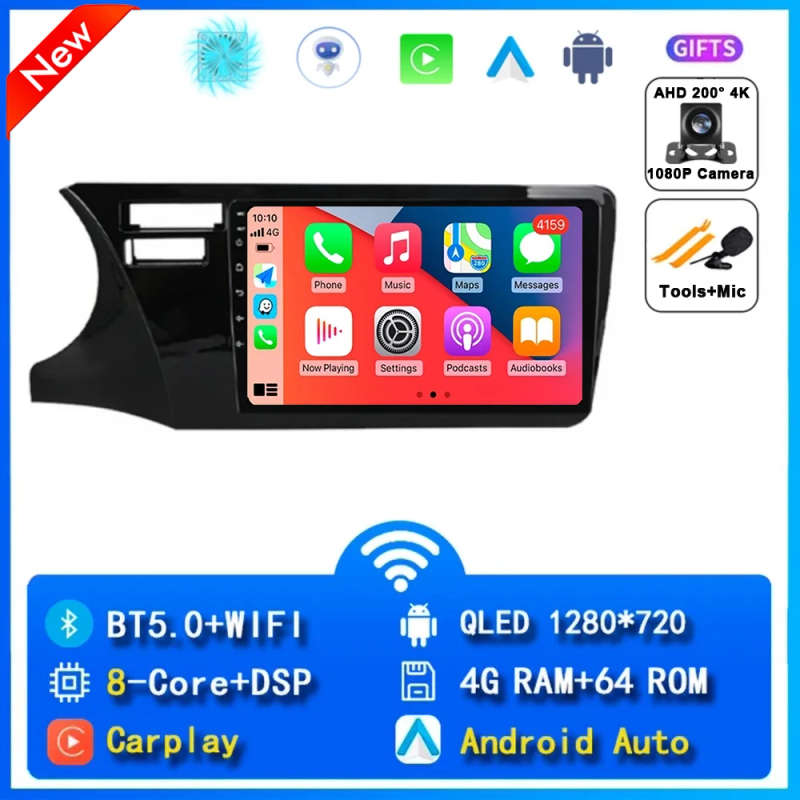 Android 14 wireless Carplay Auto Car Radio For Honda City LHD 2014 - 2017 Navigation GPS Multimed...