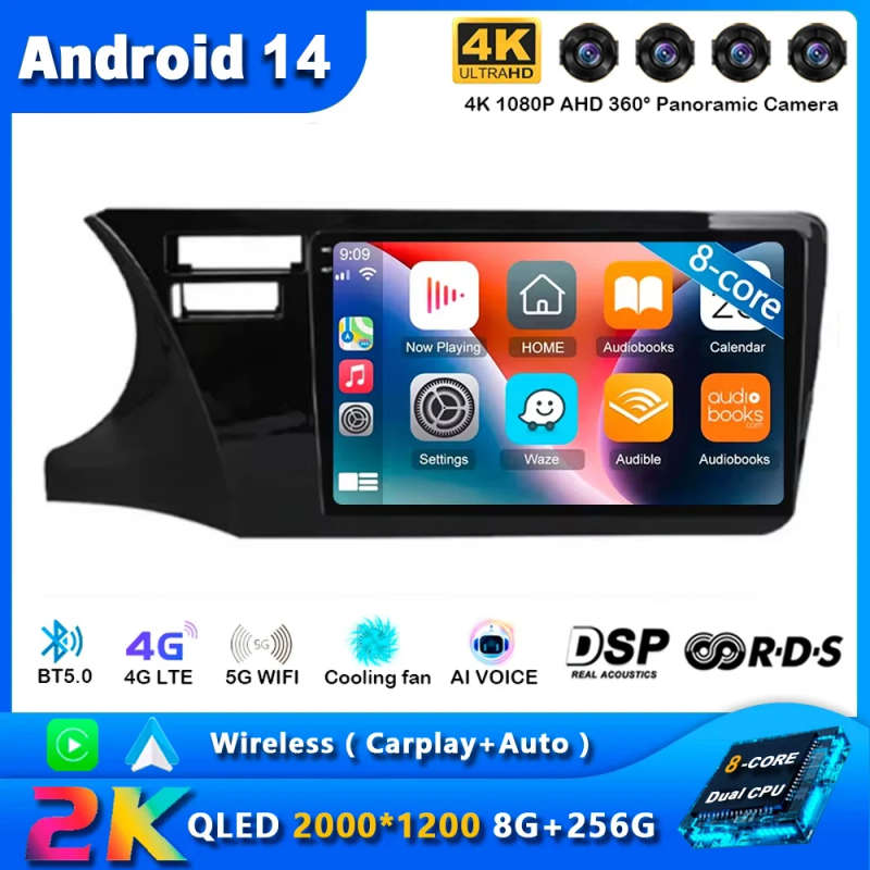 Android 14 wireless Carplay Auto Car Radio For Honda City LHD 2014 - 2017 Navigation GPS Multimed...