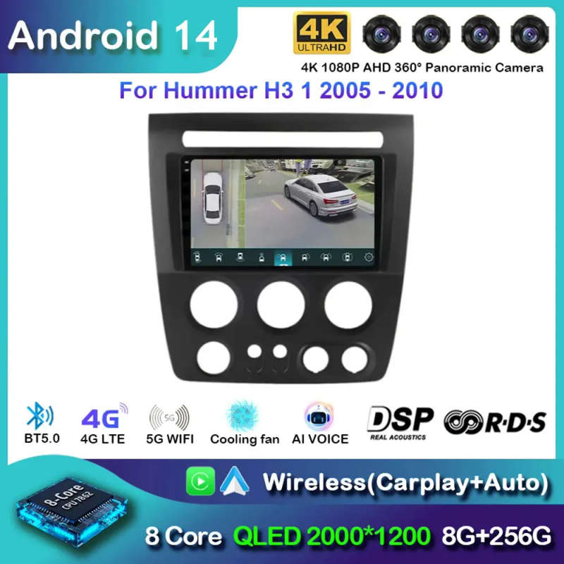 Android14 Car Radio For Hummer H3 1 2005 2006 2007 - 2010 Navigation GPS Multimedia Video Player ...