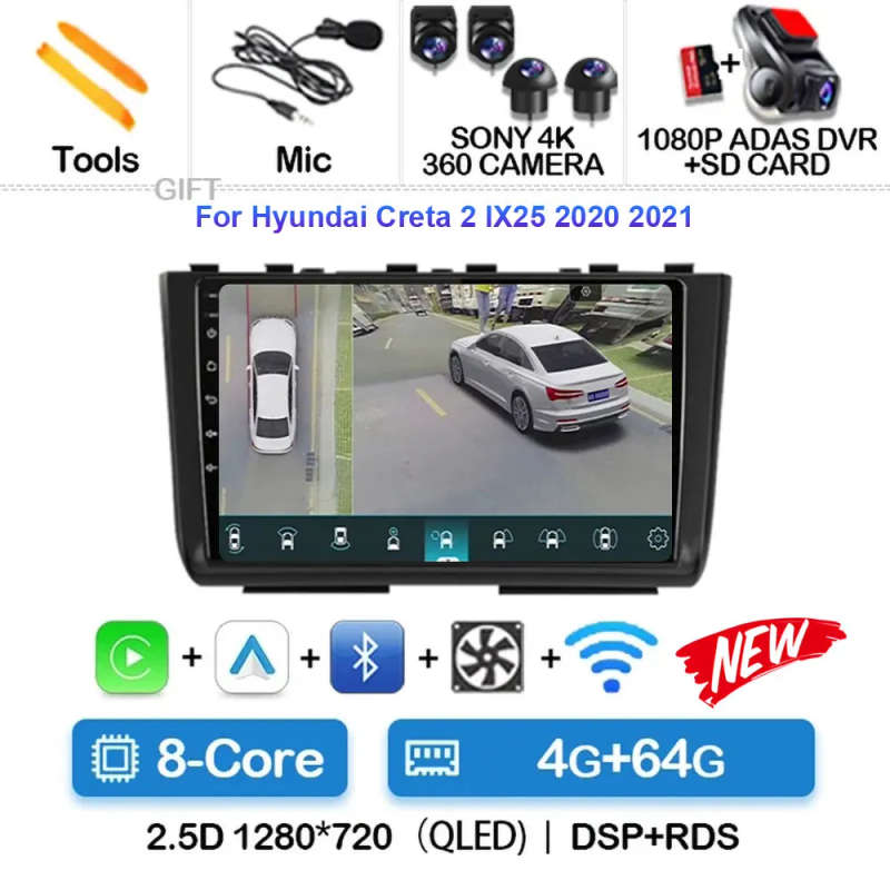 Android14 Car Radio For Hyundai Creta 2 IX25 2020 2021 Navigation GPS Multimedia Video Player Ste...