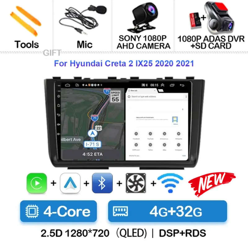 Android14 Car Radio For Hyundai Creta 2 IX25 2020 2021 Navigation GPS Multimedia Video Player Ste...