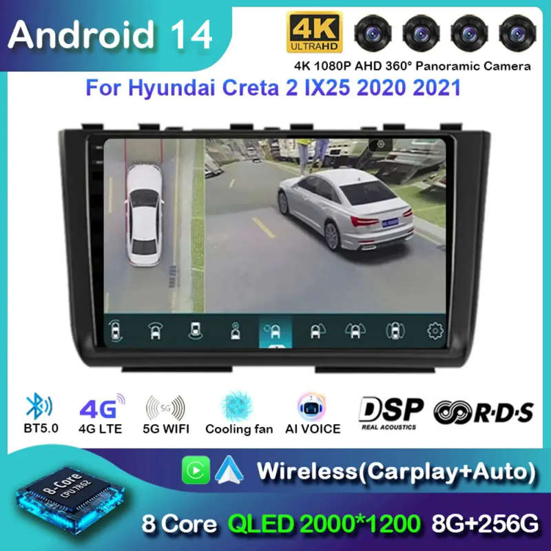 Android14 Car Radio For Hyundai Creta 2 IX25 2020 2021 Navigation GPS Multimedia Video Player Ste...
