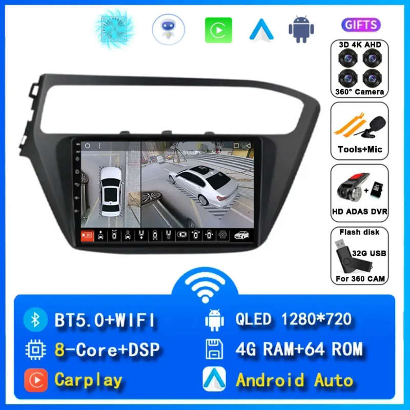 Android14 Car Radio For Hyundai I20 2018 2019 Navigation GPS Multimedia Video Player Stereo wirel...
