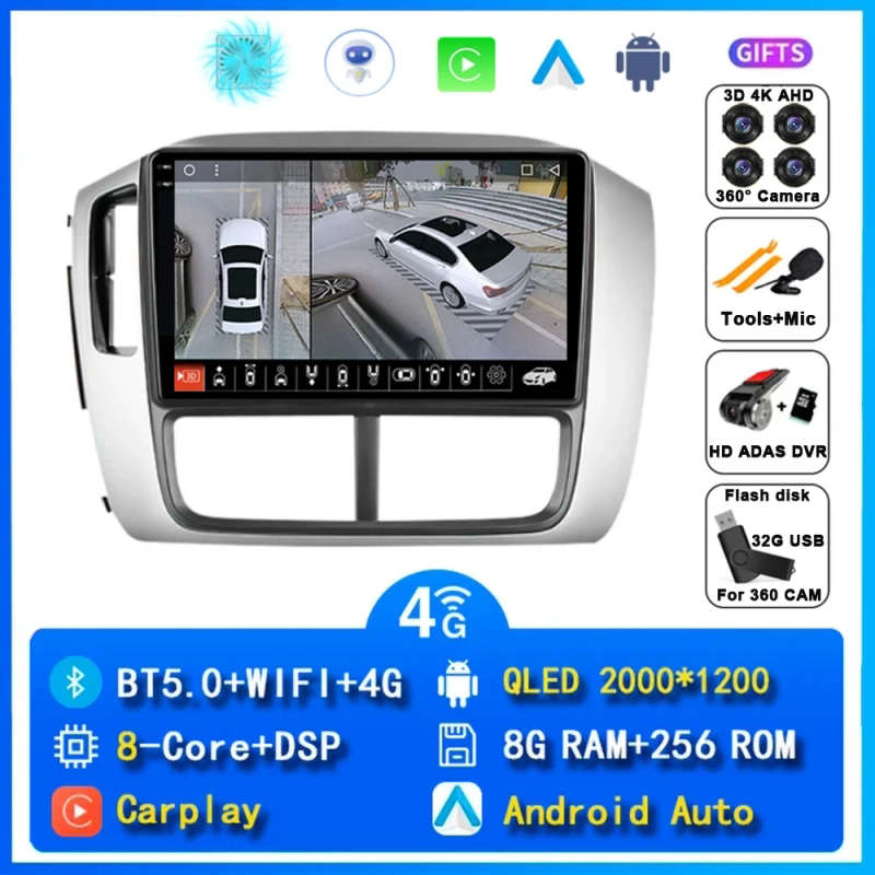 Android14 Carplay Car Radio For Honda Pilot 1 2005 2007 2008 Navigation GPS Multimedia Player WiF...