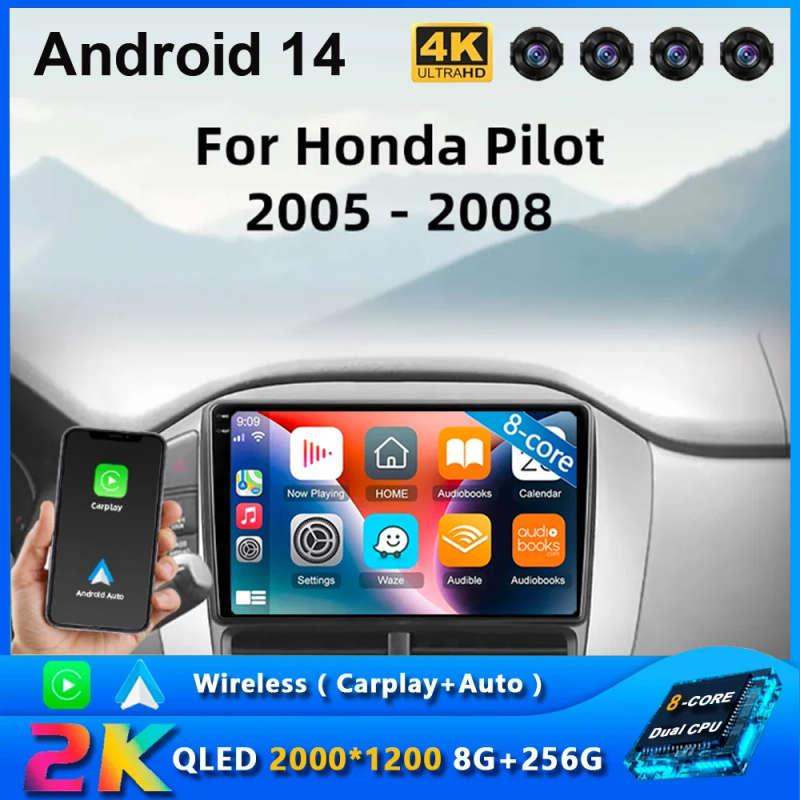 Android14 Carplay Car Radio For Honda Pilot 1 2005 2007 2008 Navigation GPS Multimedia Player WiF...