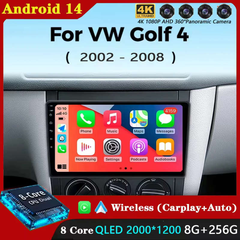 Car Radio Android 14 For Volkswagen VW Golf 4 IV 2002-2008 Jetta MK4 Classics Multimedia Player C...