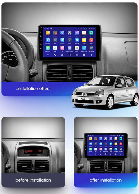 Car Radio Wireless Carplay For Renault Clio 2 BB CB 2001 - 2012 Navigation GPS Android Auto QLED ...
