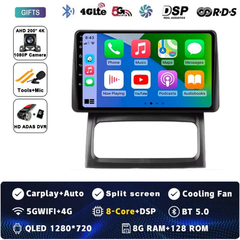 Car Radio Wireless Carplay For Renault Clio 2 BB CB 2001 - 2012 Navigation GPS Android Auto QLED ...