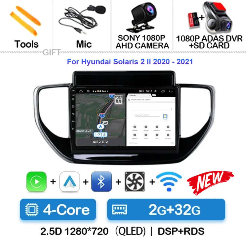 For Hyundai Solaris Accent 2 II 2020 - 2021 Car Radio Android 14 Multimedia Video Player Navigati...