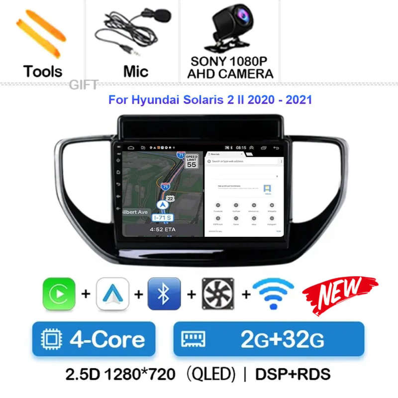 For Hyundai Solaris Accent 2 II 2020 - 2021 Car Radio Android 14 Multimedia Video Player Navigati...
