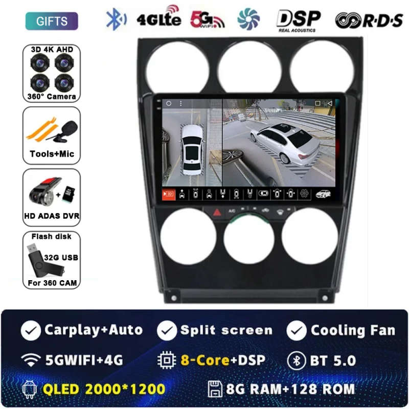 For Mazda 6 2002 2003 2004 2005 2006 2007 2008 Android 14 Multimedia Car Player Navigation GPS Ra...
