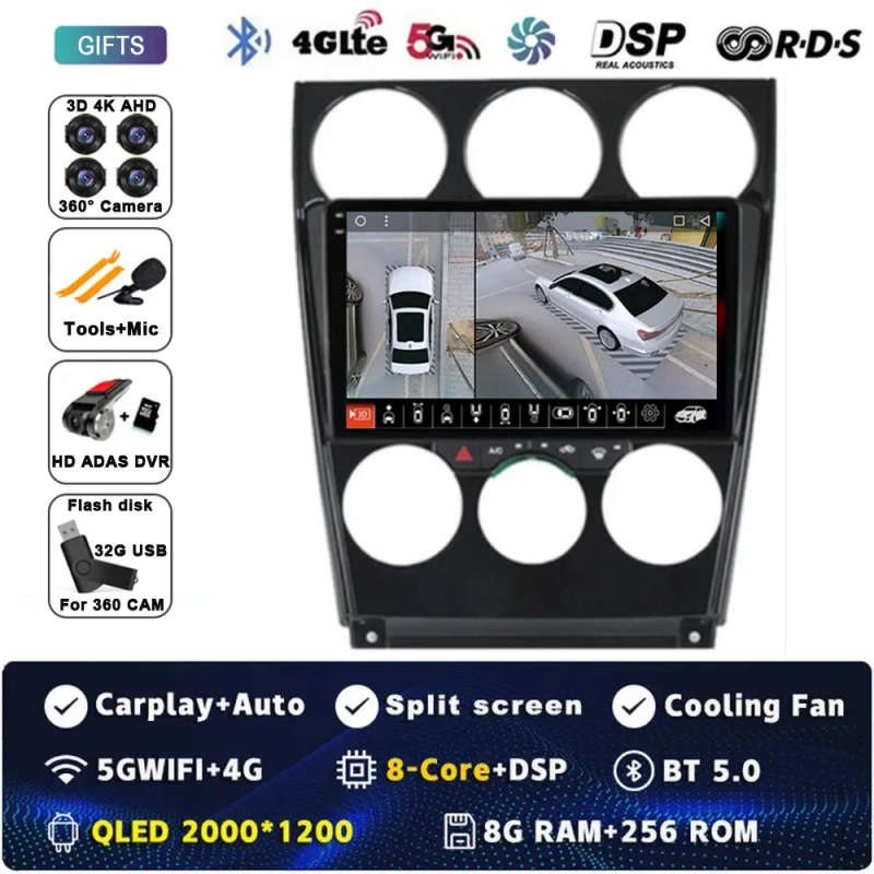 For Mazda 6 2002 2003 2004 2005 2006 2007 2008 Android 14 Multimedia Car Player Navigation GPS Ra...