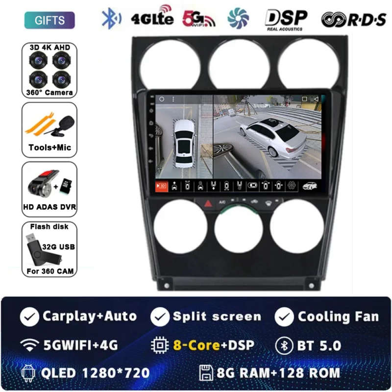 For Mazda 6 2002 2003 2004 2005 2006 2007 2008 Android 14 Multimedia Car Player Navigation GPS Ra...
