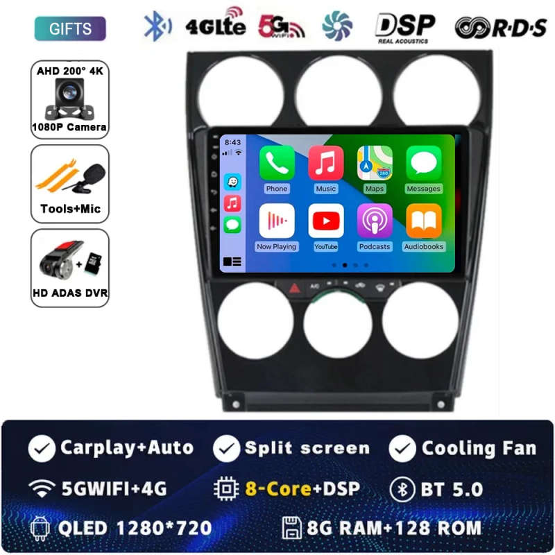 For Mazda 6 2002 2003 2004 2005 2006 2007 2008 Android 14 Multimedia Car Player Navigation GPS Ra...