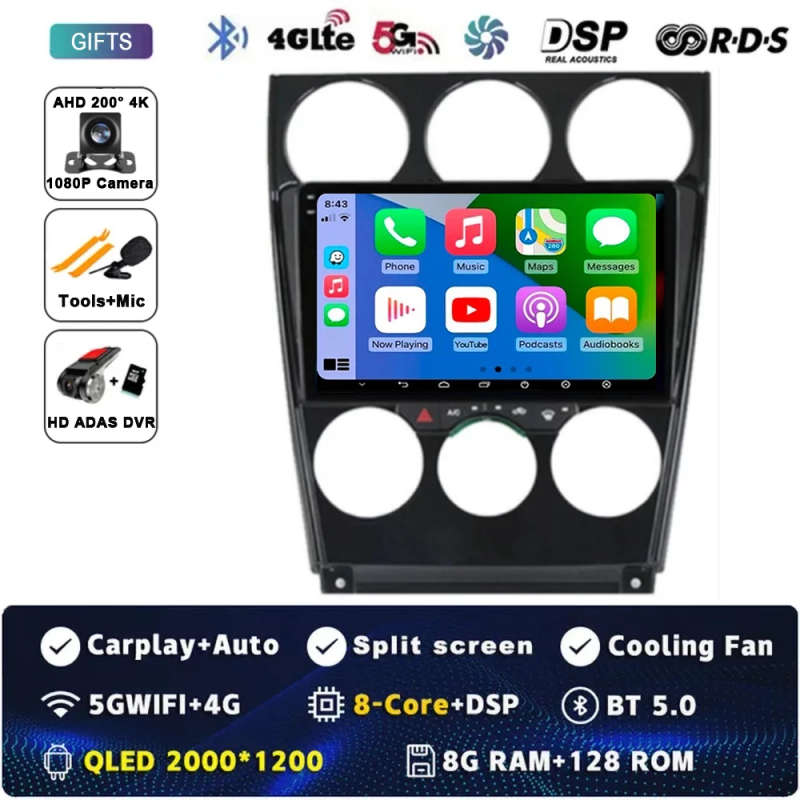 For Mazda 6 2002 2003 2004 2005 2006 2007 2008 Android 14 Multimedia Car Player Navigation GPS Ra...
