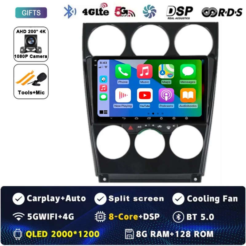 For Mazda 6 2002 2003 2004 2005 2006 2007 2008 Android 14 Multimedia Car Player Navigation GPS Ra...