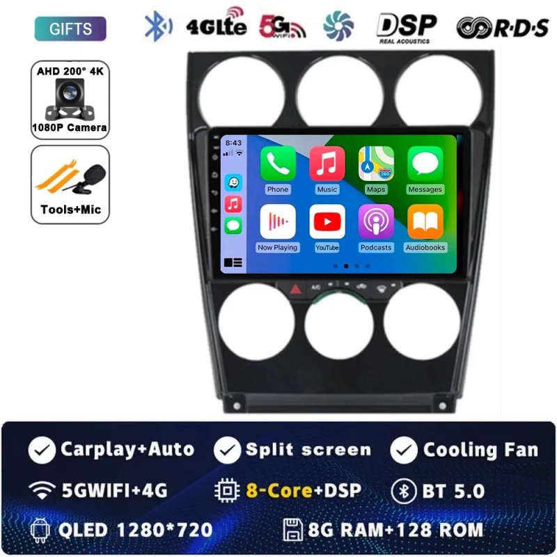 For Mazda 6 2002 2003 2004 2005 2006 2007 2008 Android 14 Multimedia Car Player Navigation GPS Ra...