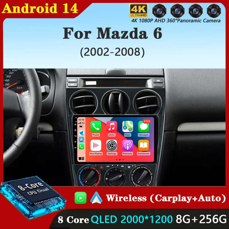 For Mazda 6 2002 2003 2004 2005 2006 2007 2008 Android 14 Multimedia Car Player Navigation GPS Ra...