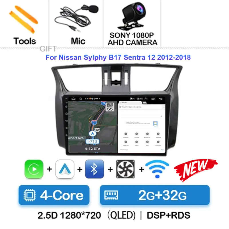 For Nissan Sylphy Sentra B17 2012 - 2017 Car Android 14Carplay Auto Radio Navigation GPS Multimed...