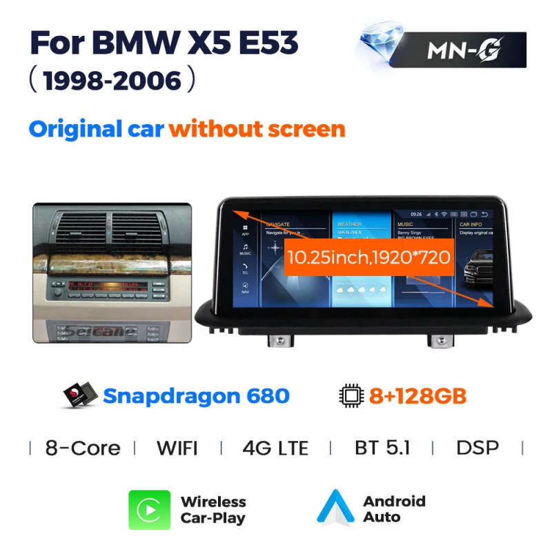 Qualcomm Snapdragon 680 Android 13 for BMW X5 E39 E53 1999-2006 Multimedia Player GPS Navigation ...