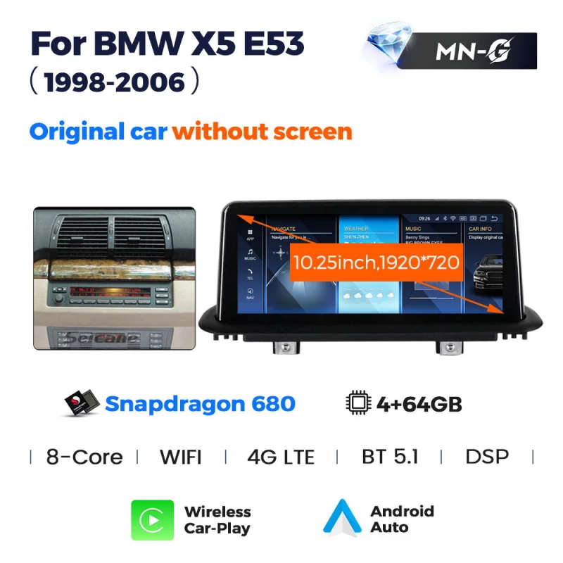 Qualcomm Snapdragon 680 Android 13 for BMW X5 E39 E53 1999-2006 Multimedia Player GPS Navigation ...
