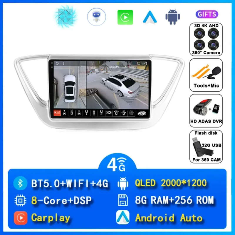 Wireless CarPlay Android 14 Auto Radio For Hyundai Solaris 2 Verna 2017 - 2020 4G Car Multimedia ...