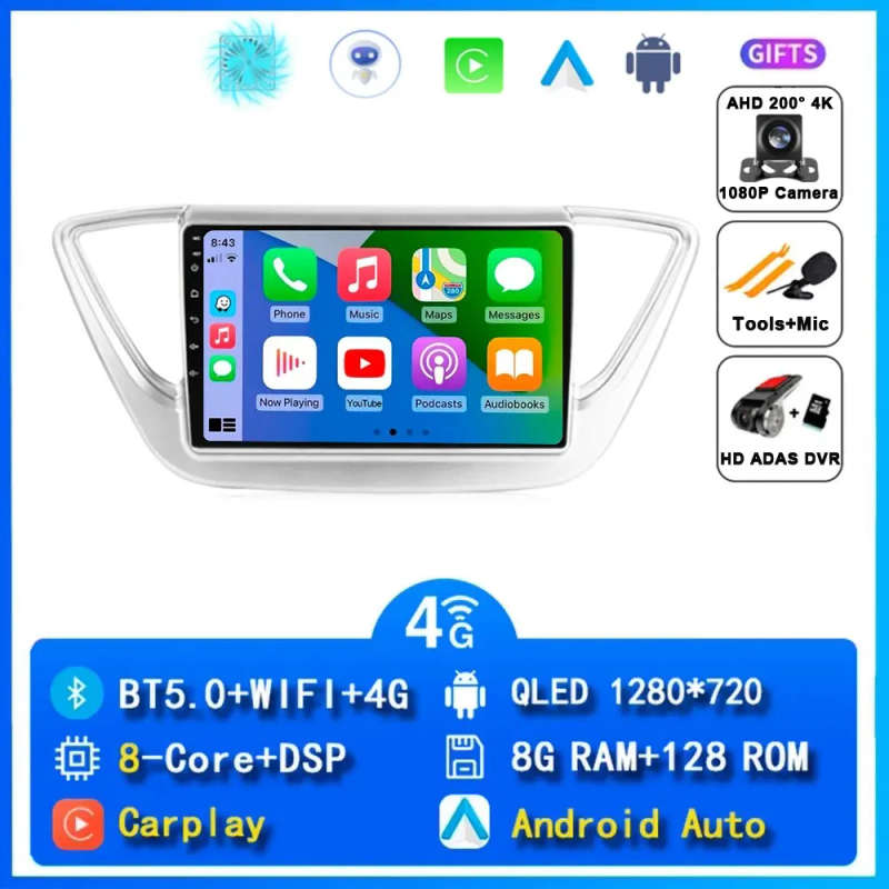 Wireless CarPlay Android 14 Auto Radio For Hyundai Solaris 2 Verna 2017 - 2020 4G Car Multimedia ...
