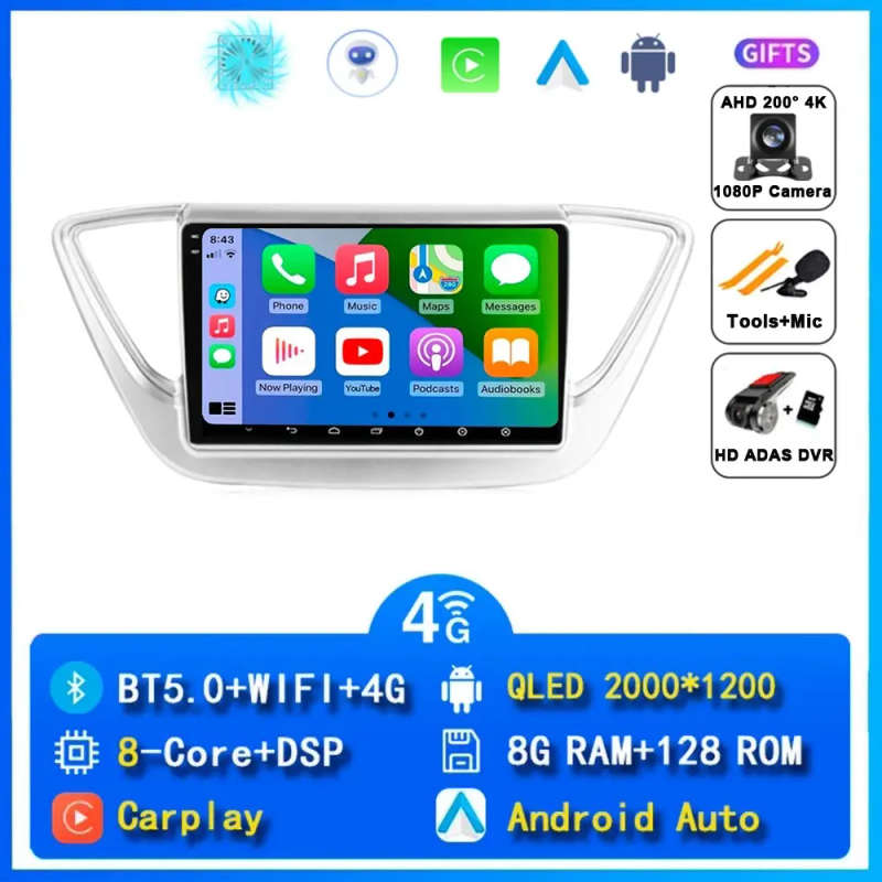 Wireless CarPlay Android 14 Auto Radio For Hyundai Solaris 2 Verna 2017 - 2020 4G Car Multimedia ...