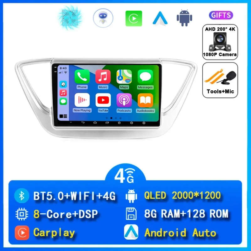 Wireless CarPlay Android 14 Auto Radio For Hyundai Solaris 2 Verna 2017 - 2020 4G Car Multimedia ...