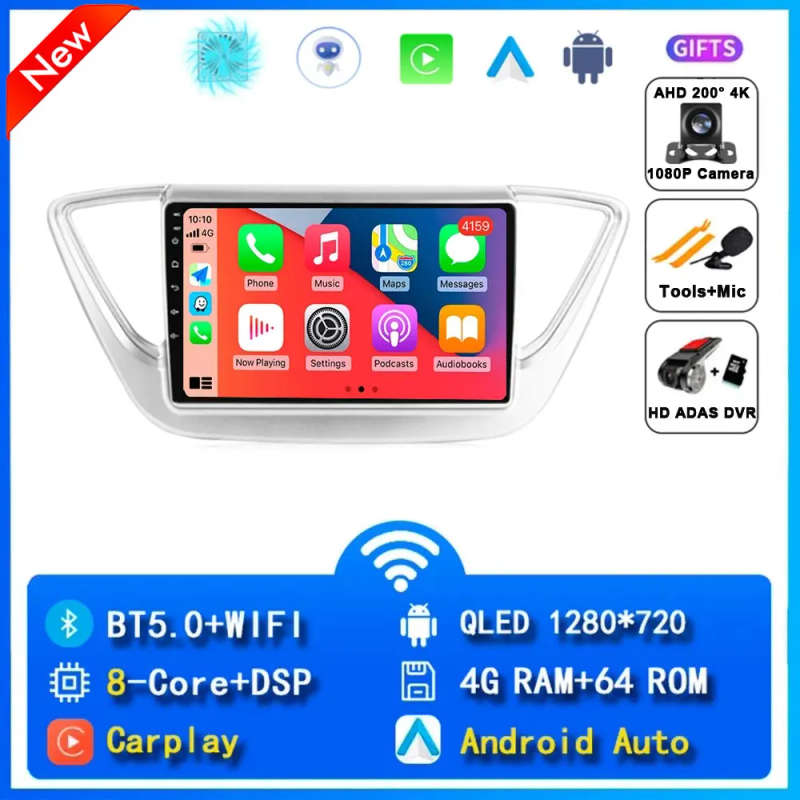 Wireless CarPlay Android 14 Auto Radio For Hyundai Solaris 2 Verna 2017 - 2020 4G Car Multimedia ...