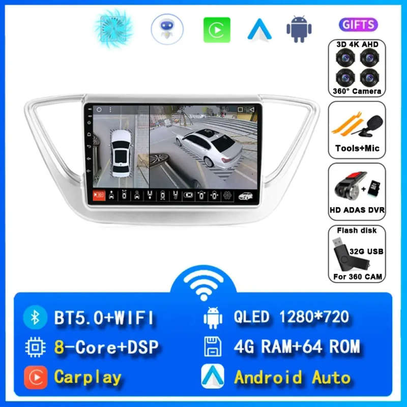 Wireless CarPlay Android 14 Auto Radio For Hyundai Solaris 2 Verna 2017 - 2020 4G Car Multimedia ...