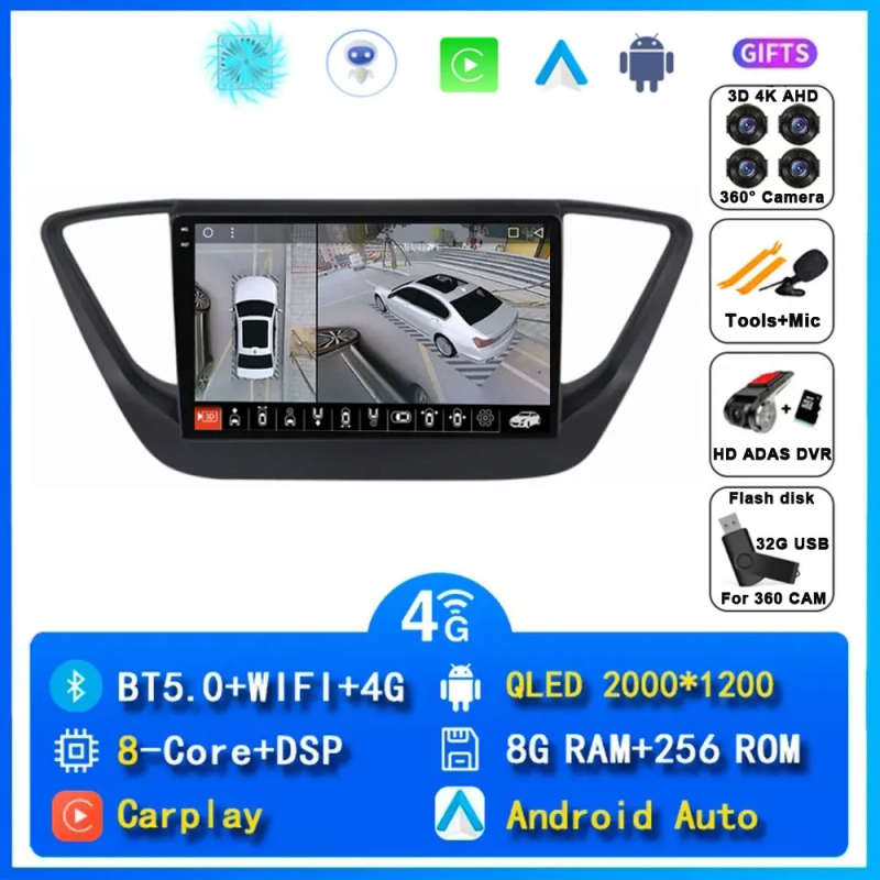 Wireless CarPlay Android 14 Auto Radio For Hyundai Solaris 2 Verna 2017 - 2020 4G Car Multimedia ...