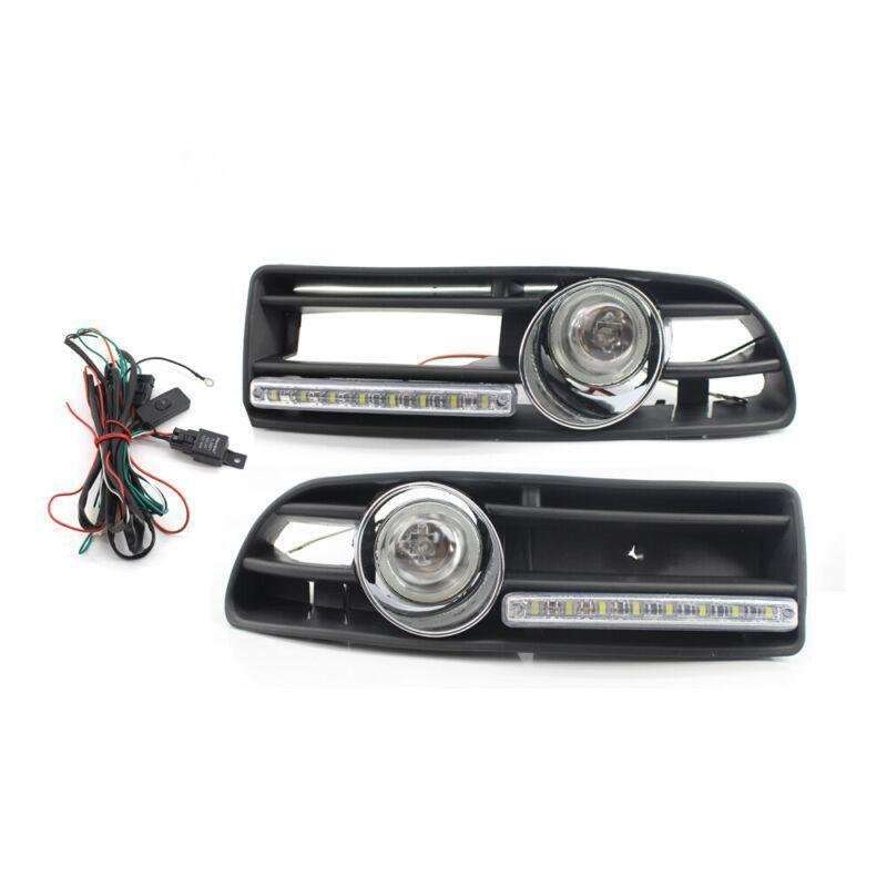 Pair of Car GRILLE With FOG LIGHT Fit FOR VW JETTA BORA MK4 99-04 LED Clear Lens
