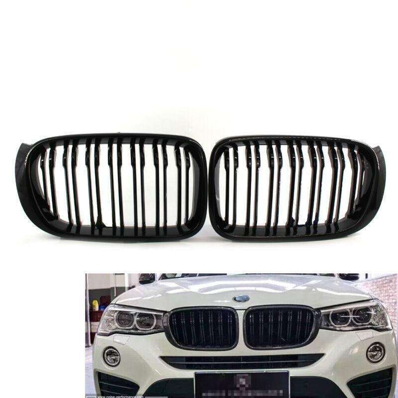 GLOSS BLACK Front Hood Grille Fit FOR BMW F25LCI X3 F26 X4 15-17 Twin Line