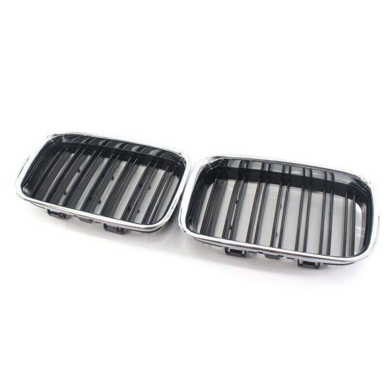 PAIR of Half Chrome Gloss Black Dual Slat Grille for BMW 3-Series E36 1992-1996