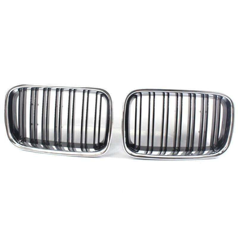 PAIR of Half Chrome Gloss Black Dual Slat Grille for BMW 3-Series E36 1992-1996