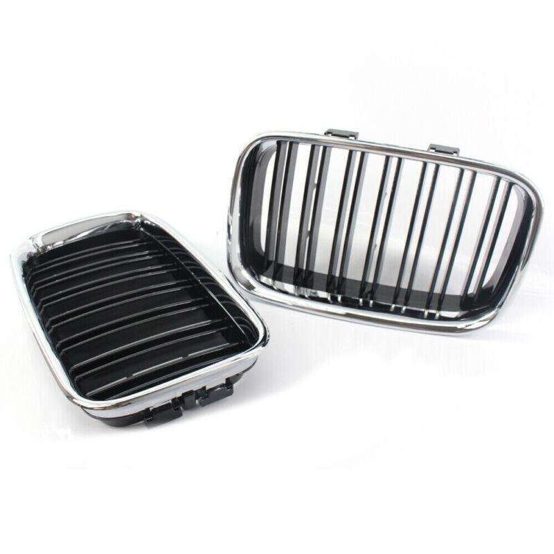 PAIR of Half Chrome Gloss Black Dual Slat Grille for BMW 3-Series E36 1992-1996