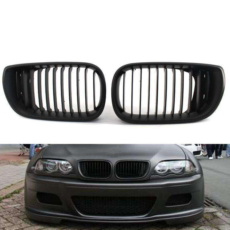 2Pcs Front Grille Matte Kidney Style Black Fit For BMW E46 2002-2005 3 Series 4D