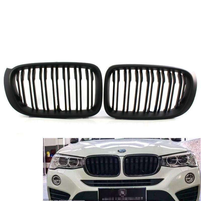Matte BLACK Front Grille Fit FOR BMW F25LCI X3 F26 X4 X4M 15-17 Twin Slat