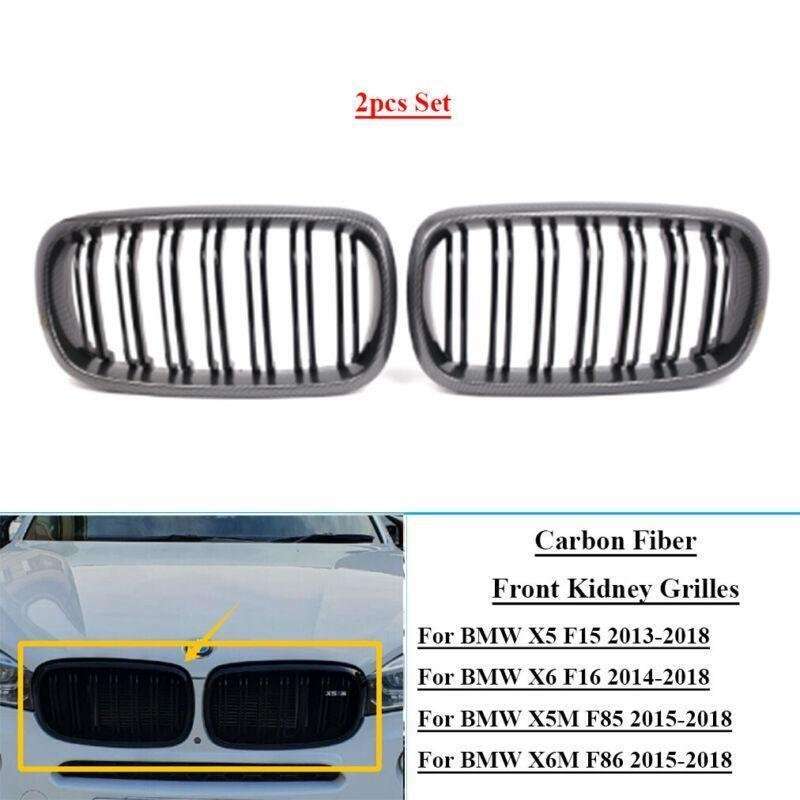 2pcs Carbon Fiber Front Kidney Grilles For BMW X5 F15 X5M F85 X6 F16 X6M F86