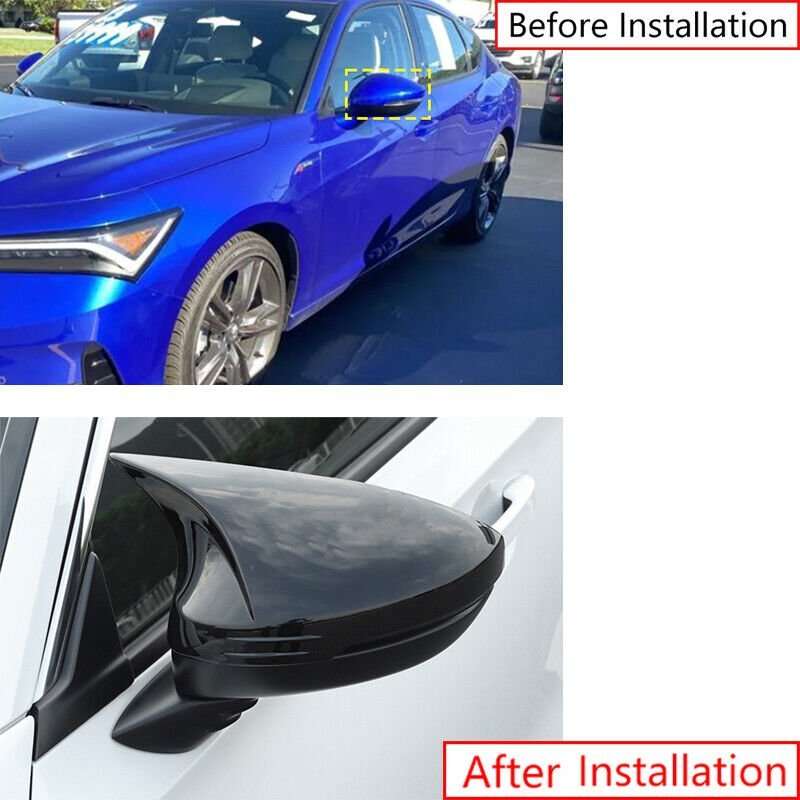 Gloss Black OX Horn Rear View Side Door Mirror Cover For Acura Integra 2023-2024