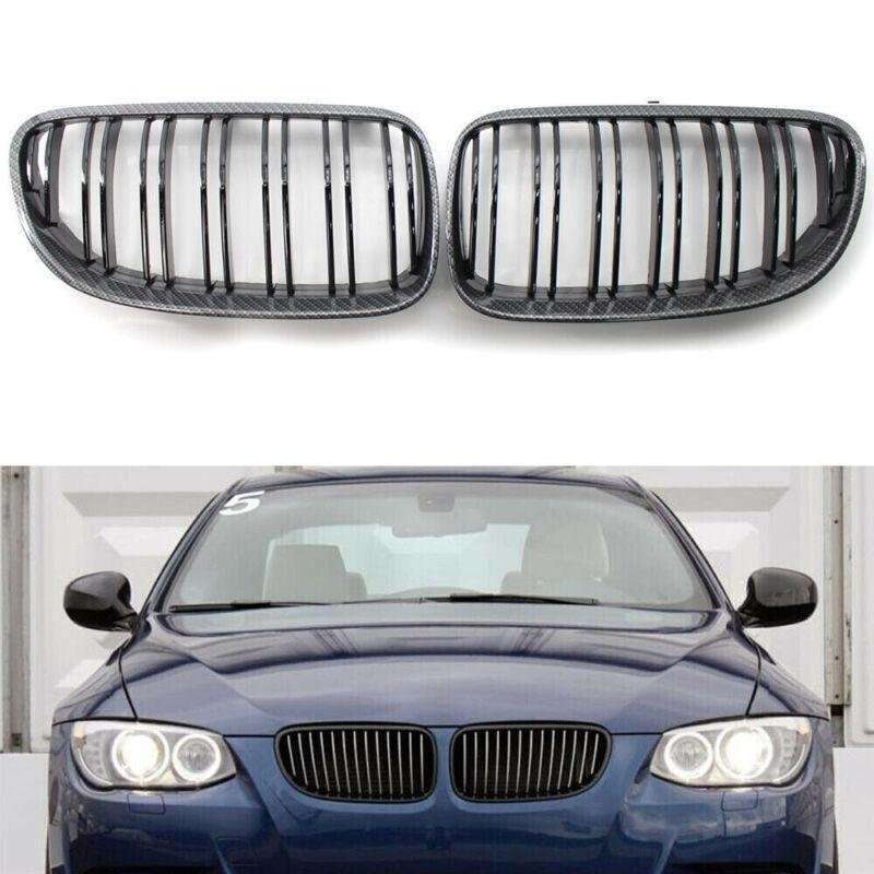 2x Carbon Fiber Style Black Dual Slat Front Grille Fits BMW E92 E93 Coupe 10-14