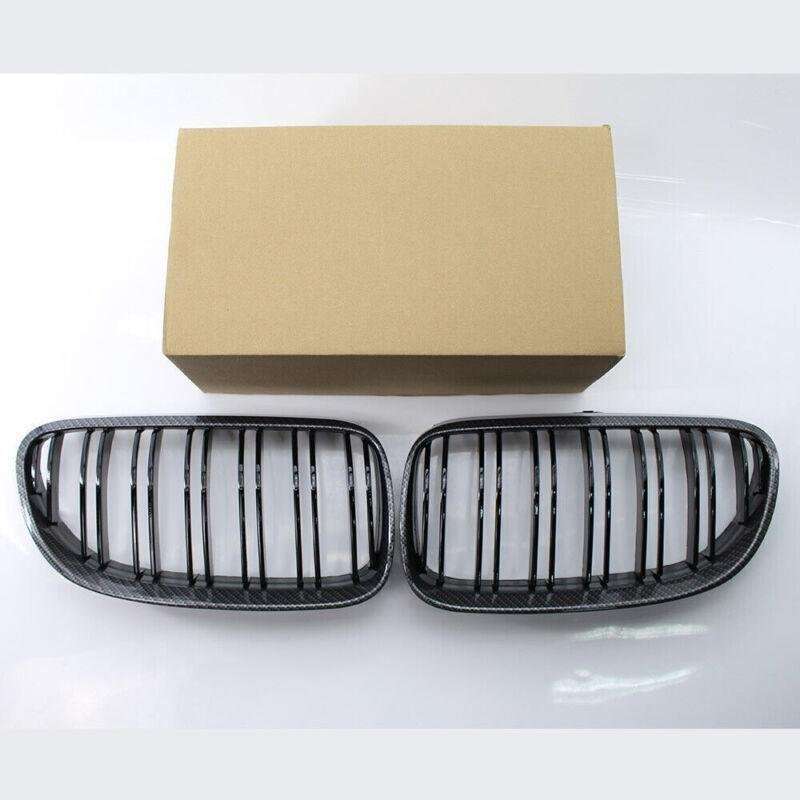 2x Carbon Fiber Style Black Dual Slat Front Grille Fits BMW E92 E93 Coupe 10-14