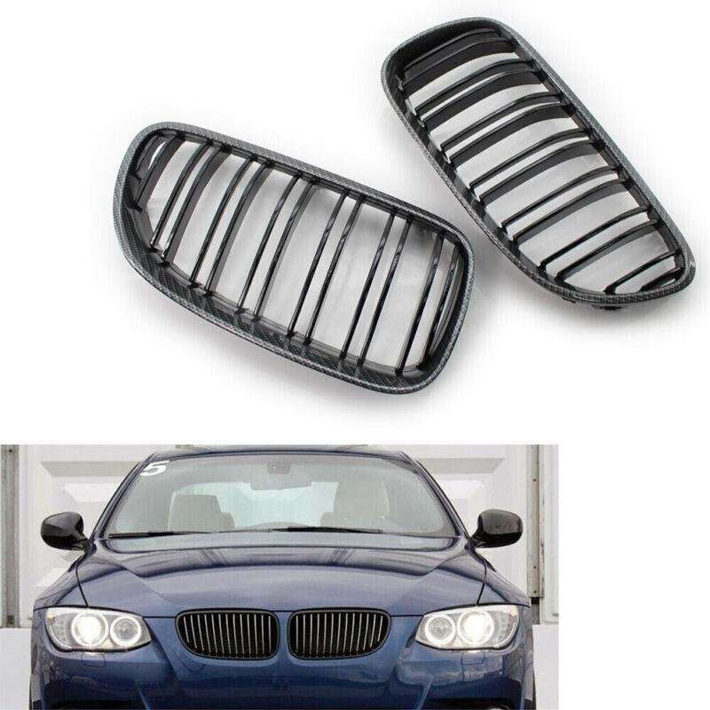 2x Carbon Fiber Style Black Dual Slat Front Grille Fits BMW E92 E93 Coupe 10-14