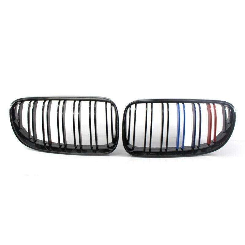 2X/Set Grille Shiny Black Dual Slat M Look for BMW E92 E93 10-15 Facelift Grill